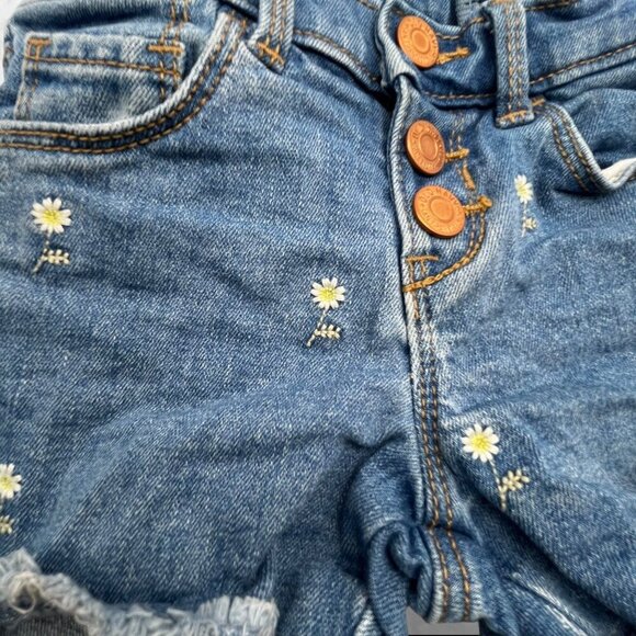 Old Navy Toddler Girls 4T Adjustable Denim Daisy-Embroidered Frayed Hem Shorts - Picture 6 of 11